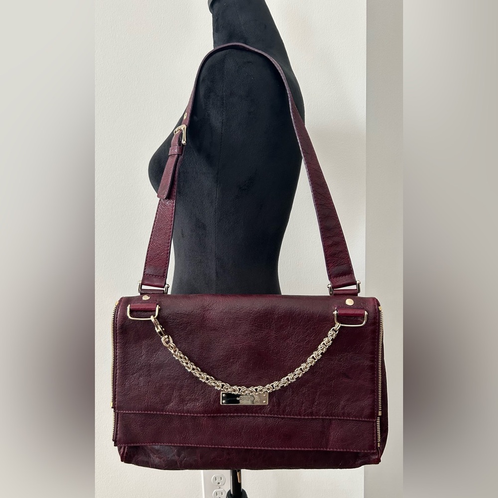 Michele Layla Crinkle Leather Handbag in Berry Color
